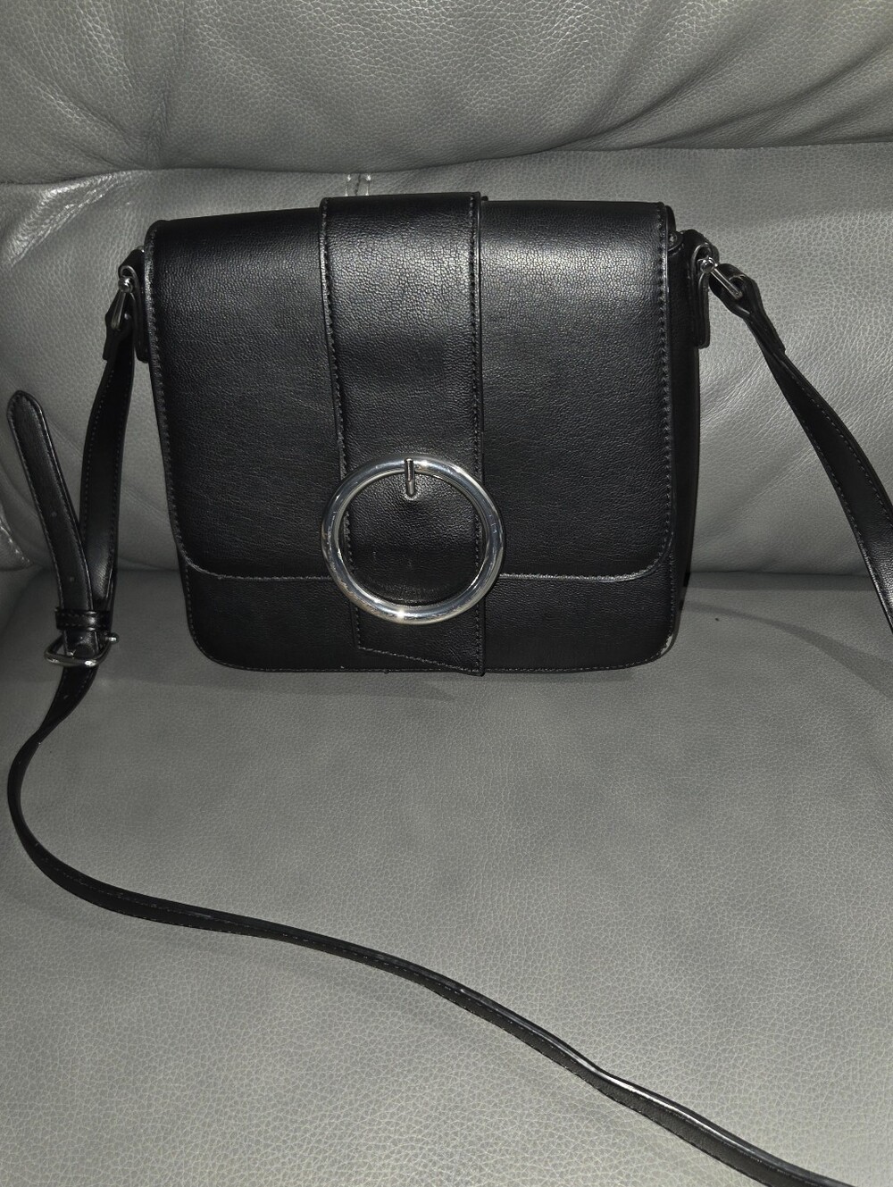 Naturalizer Black Crossbody Bag with Silver Ring Accent